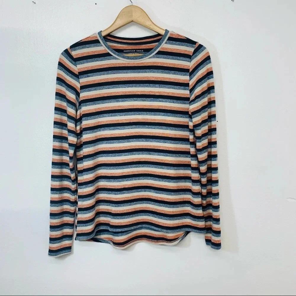 American Eagle Soft & Sexy Plush Womans Top]  Small‎ Long Sleeve Striped Stretch